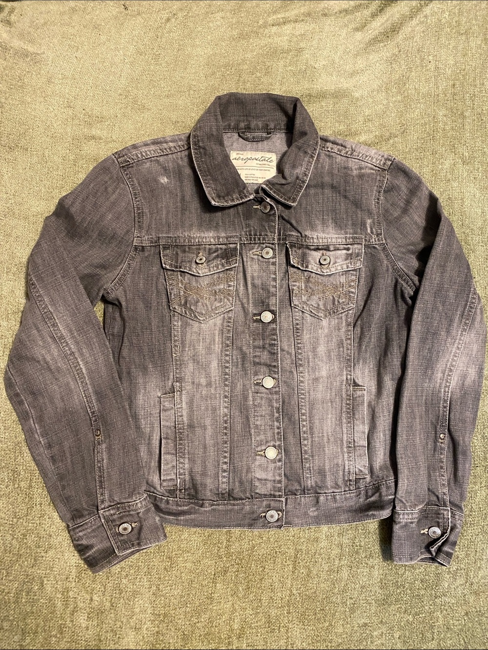 Aeropostale Women's Faded Charcoal Denim Jacket